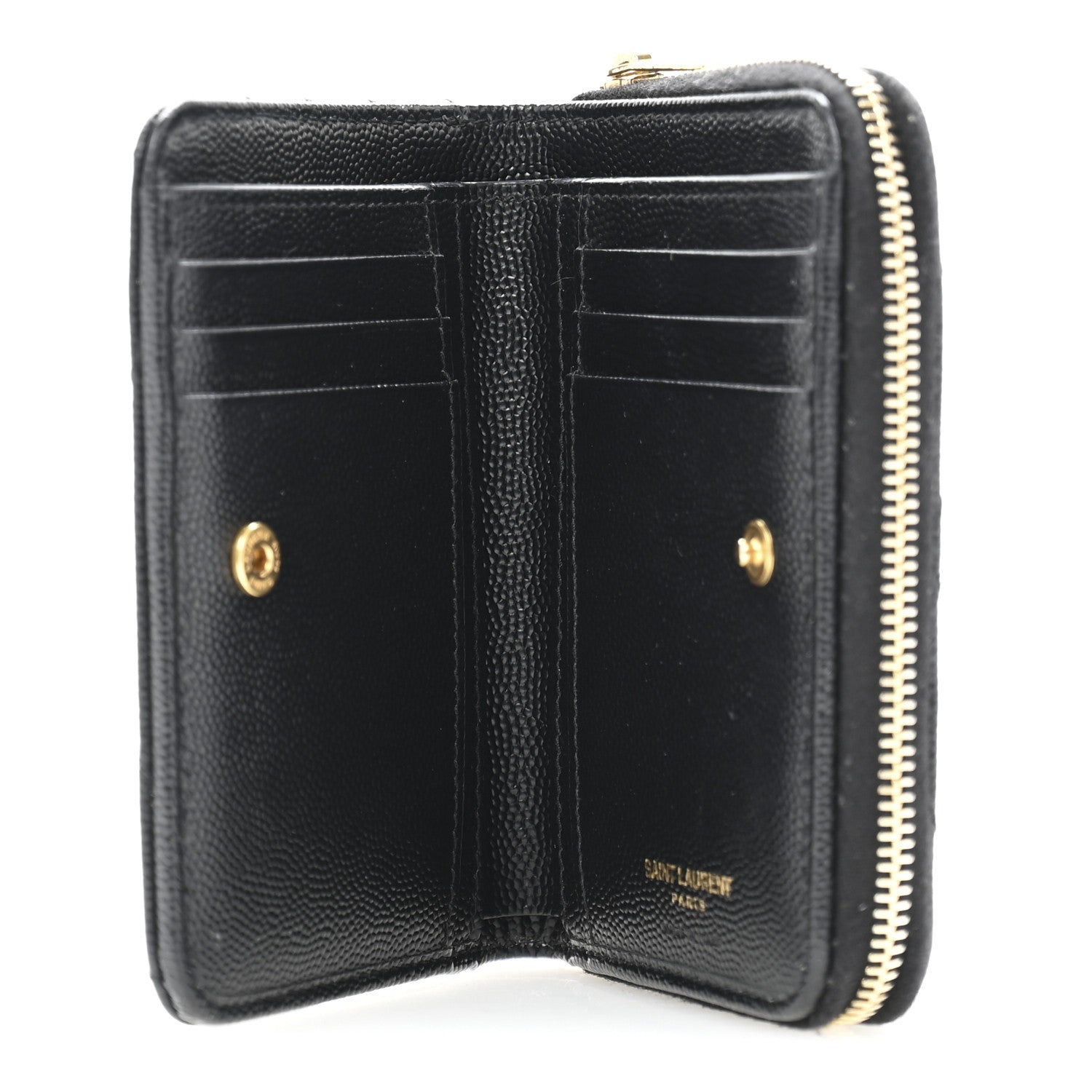 Saint Laurent Grain De Poudre Matelasse Chevron Monogram Compact Zip Around Wallet Black 5 of 9