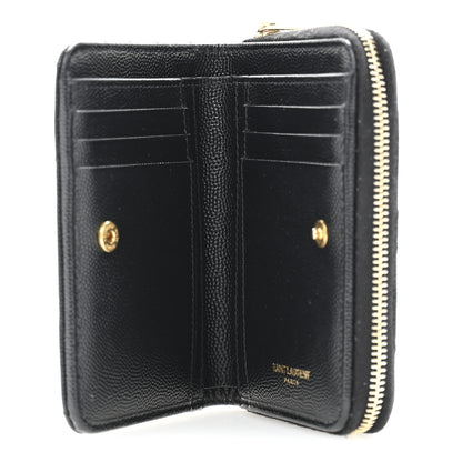 Saint Laurent Grain De Poudre Matelasse Chevron Monogram Compact Zip Around Wallet Black 5 of 9