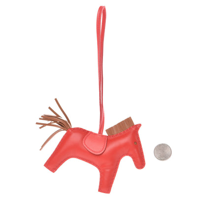 Hermes Milo Lambskin Grigri Rodeo Horse Bag Charm MM Rouge Indien Gold Bougainvillea 2 of 5