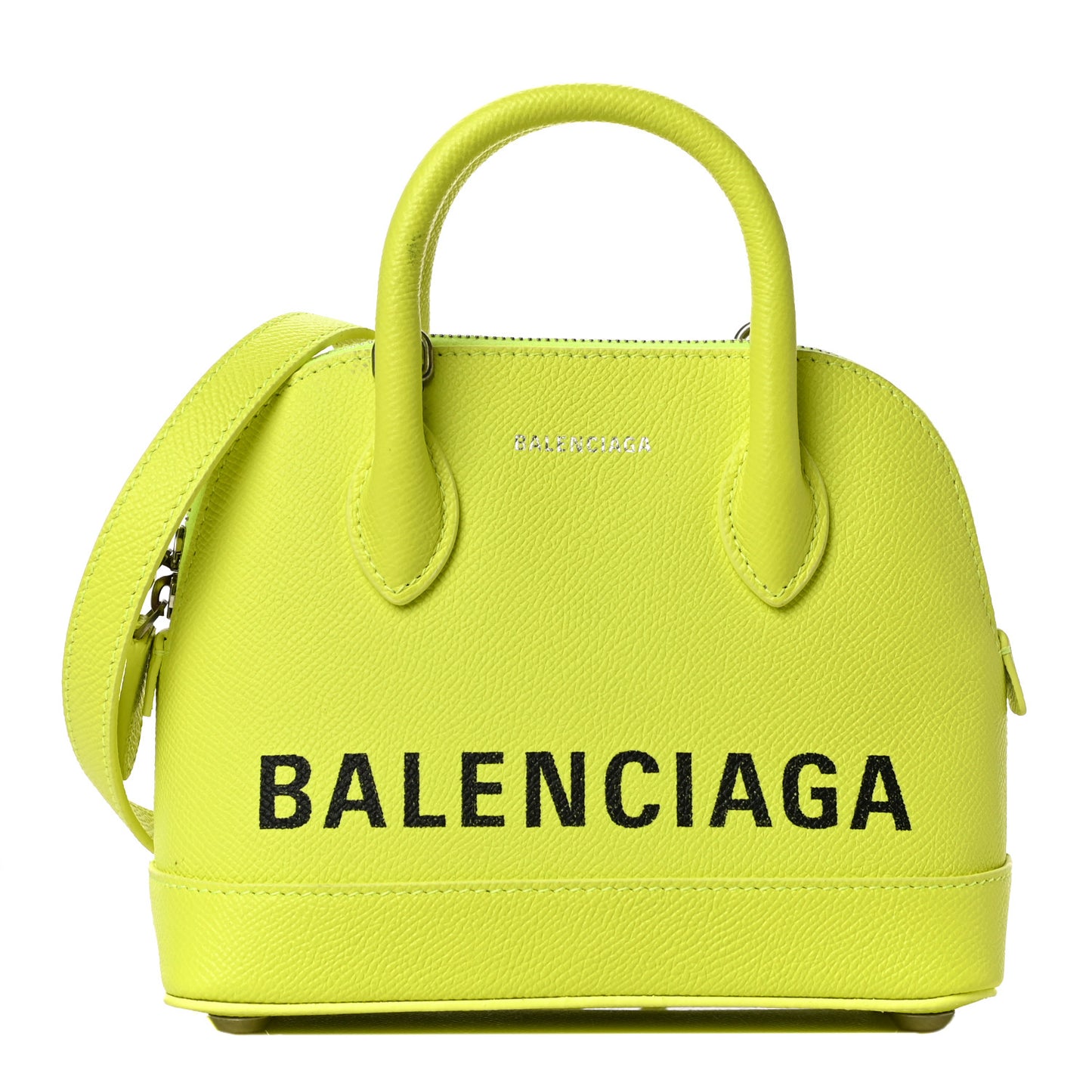 Signature Grained Calfskin Logo XXS Ville Top Handle Bag Acid Green Black