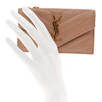 Saint Laurent Grain De Poudre Matelasse Chevron Monogram Compact Wallet Vintage Peach 2 of 7