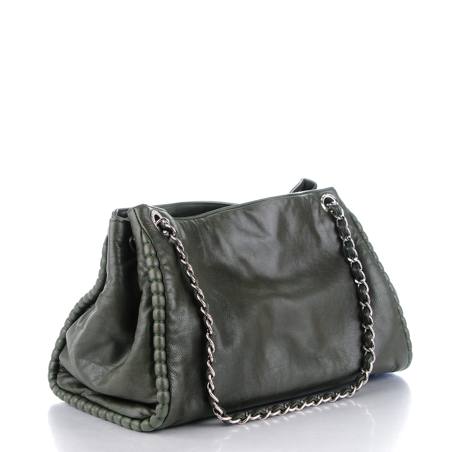 Calfskin On The Bund Open Accordion Tote Dark Khaki