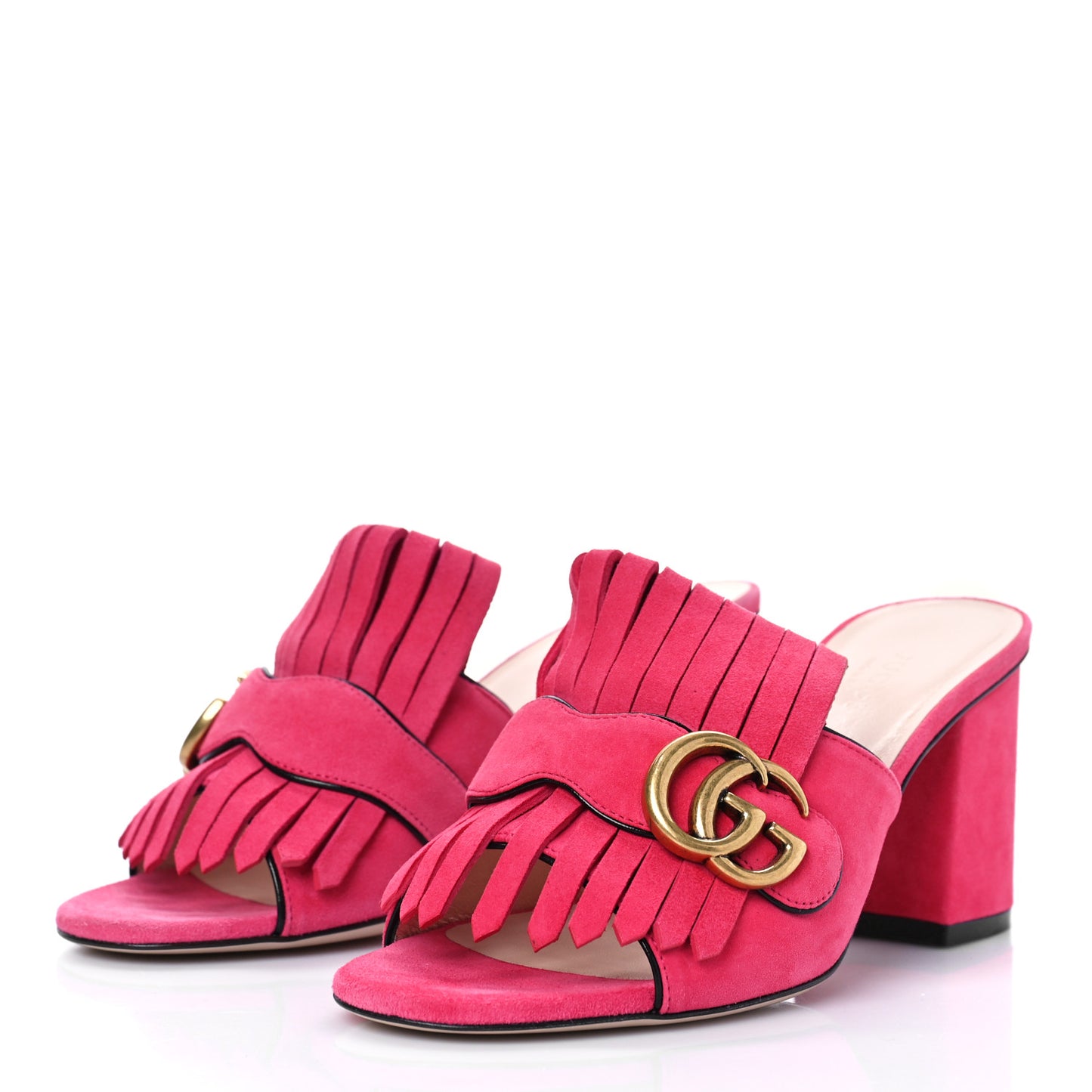 Kid Scamosciato GG Marmont Fringe 75mm Slide Sandals 36.5 Hot Pink