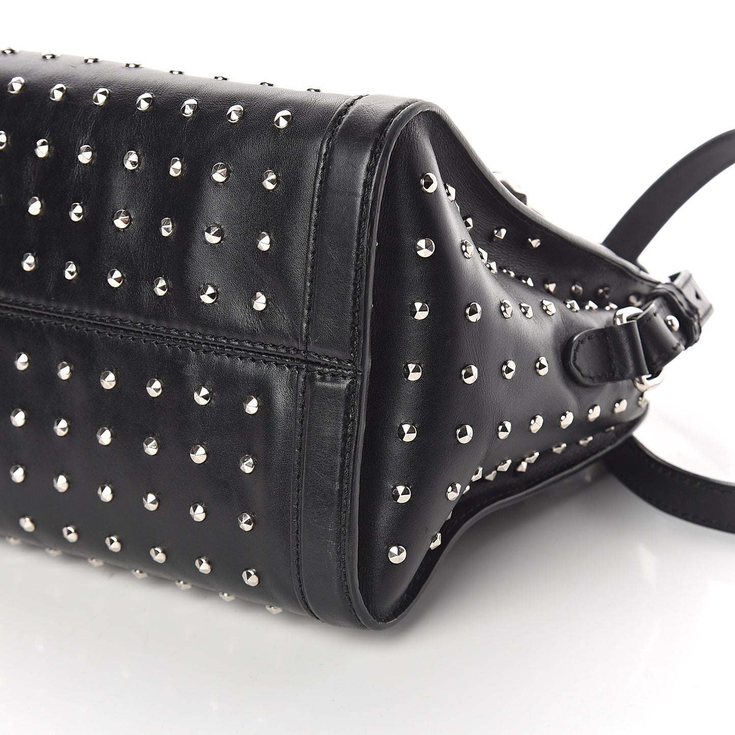 Calfskin Small Studded Padlock Zip Around Tote Black