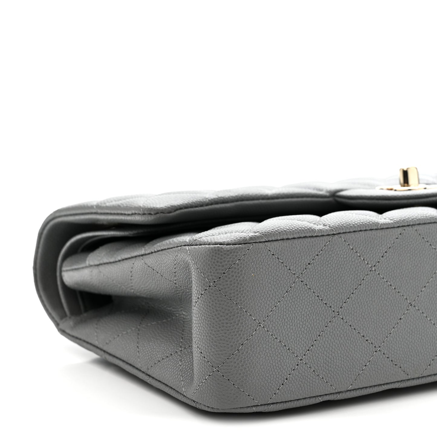 Caviar Quilted Medium Double Flap Grey