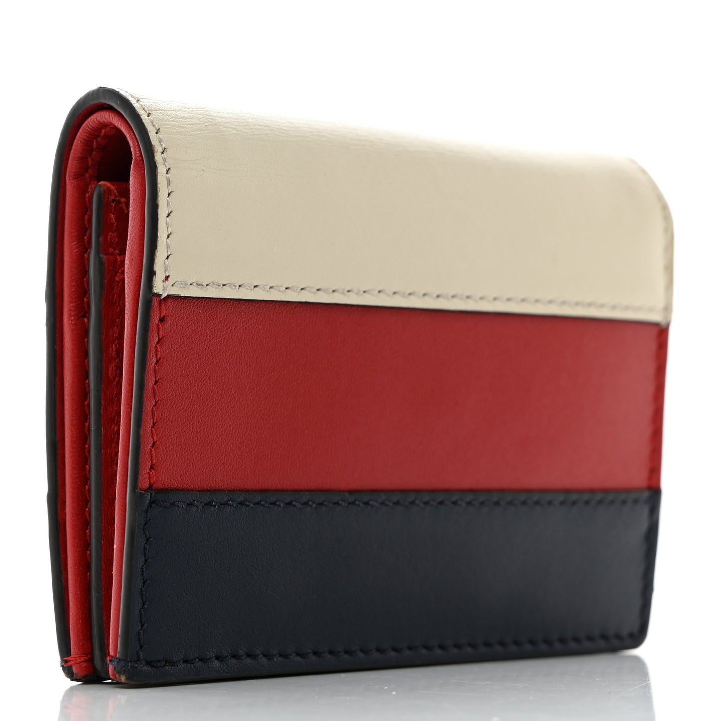 Calfskin Queen Margaret Card Case Wallet Blue Agata Hibiscus Red Mystic White