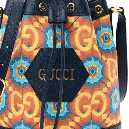 Gucci GG Supreme Kaleidoscope Calfskin Script Logo Gucci 100 Bucket Drawstring Bag Blue Orange Multicolor Blue Agata 8 of 10