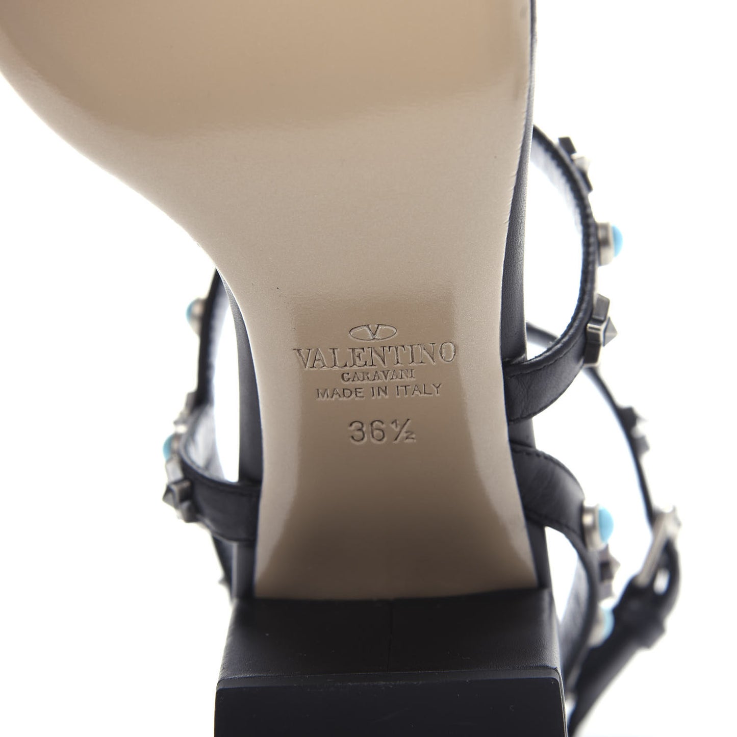 Calfskin Rockstud Rolling 60 Sandals 36.5 Black