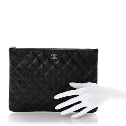 Chanel Calfskin Camellia Embossed Quilted Medium Cosmetic Case Black 2 of 7