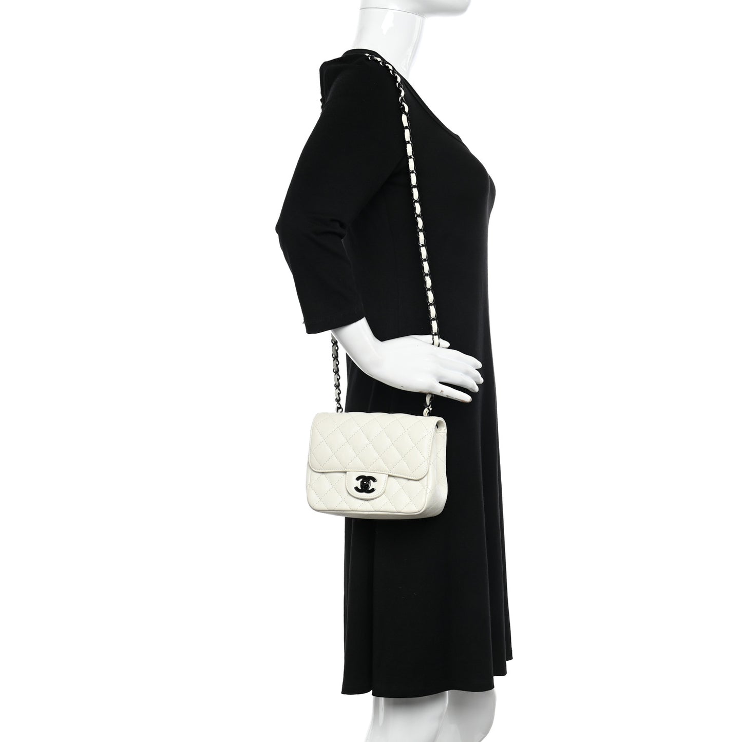 Crumpled Calfskin Quilted Mini Square Flap White