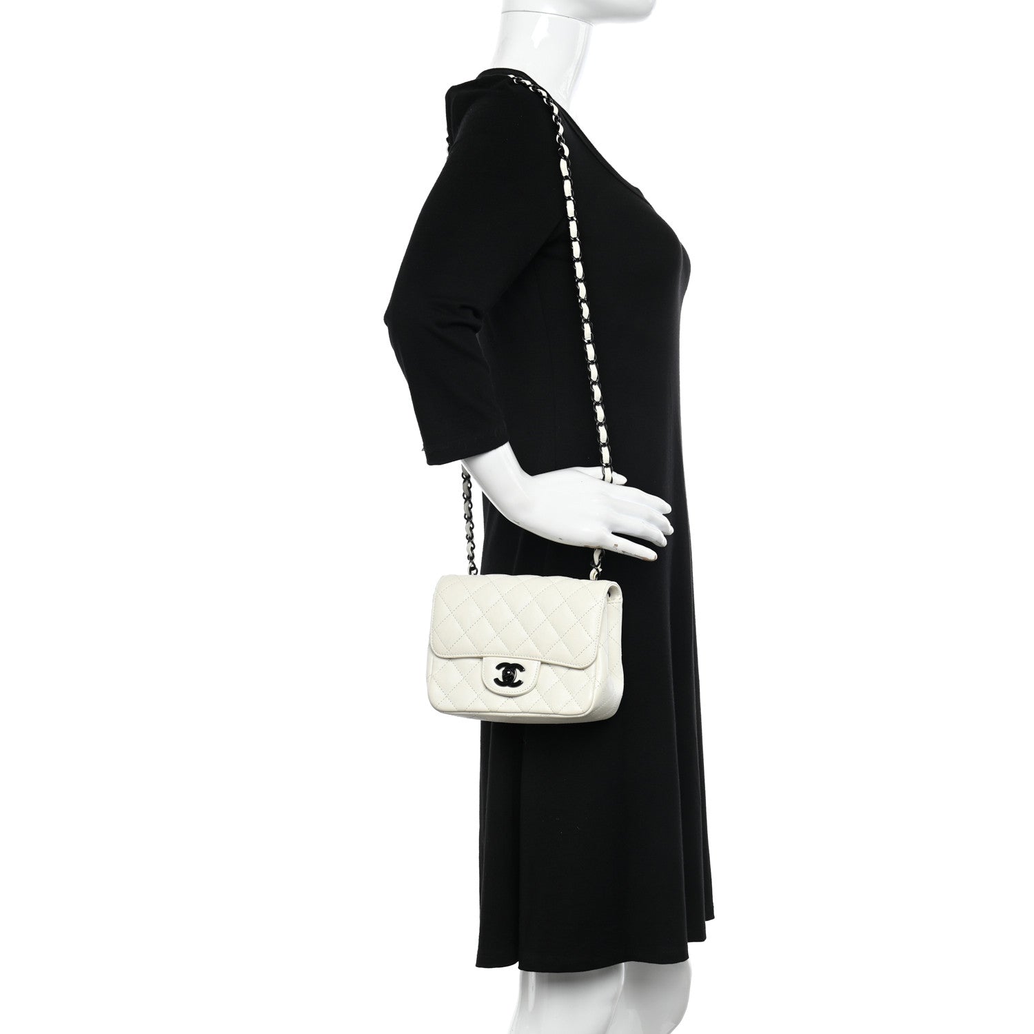Chanel Crumpled Calfskin Quilted Mini Square Flap White 2 of 12