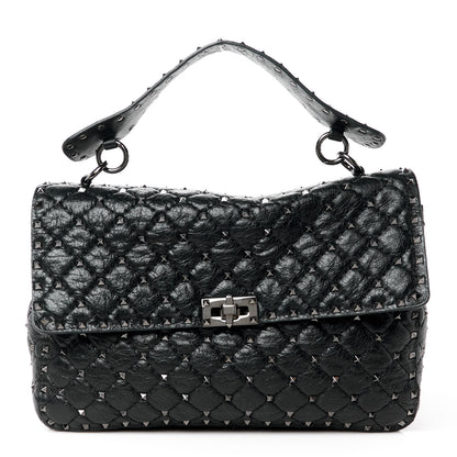 Valentino Garavani Craquele Nappa Large Rockstud Spike Shoulder Bag Black 1 of 11