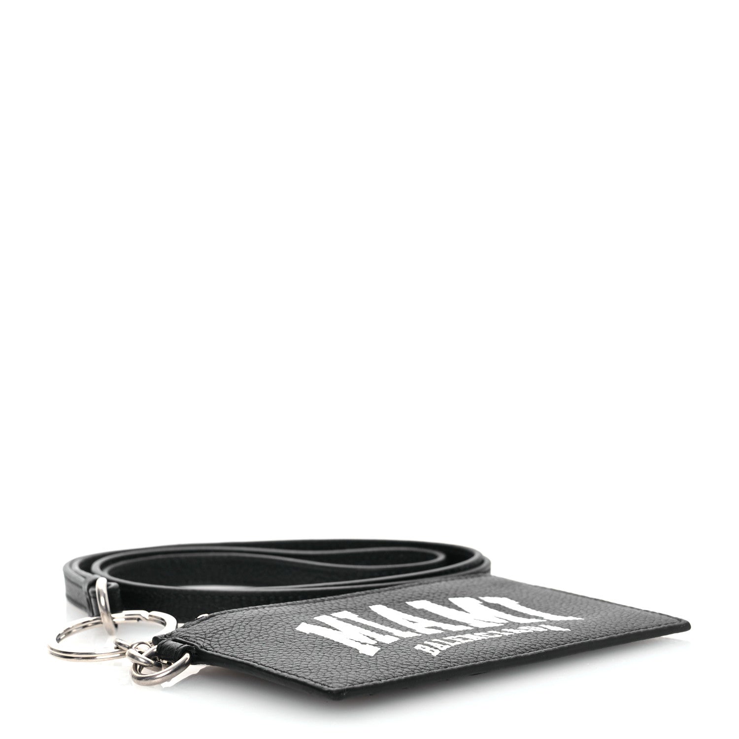Balenciaga Grained Calfskin Miami Logo Cash Coin Card Holder On Keychain Black 4 of 9