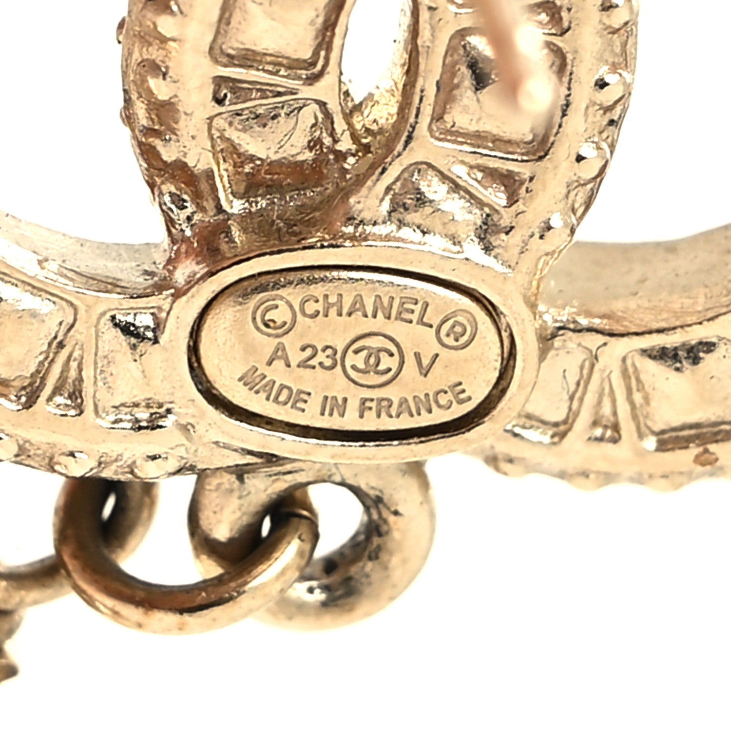 Chanel Crystal Timeless CC Pearl Drop Earrings Light Gold 4 of 4