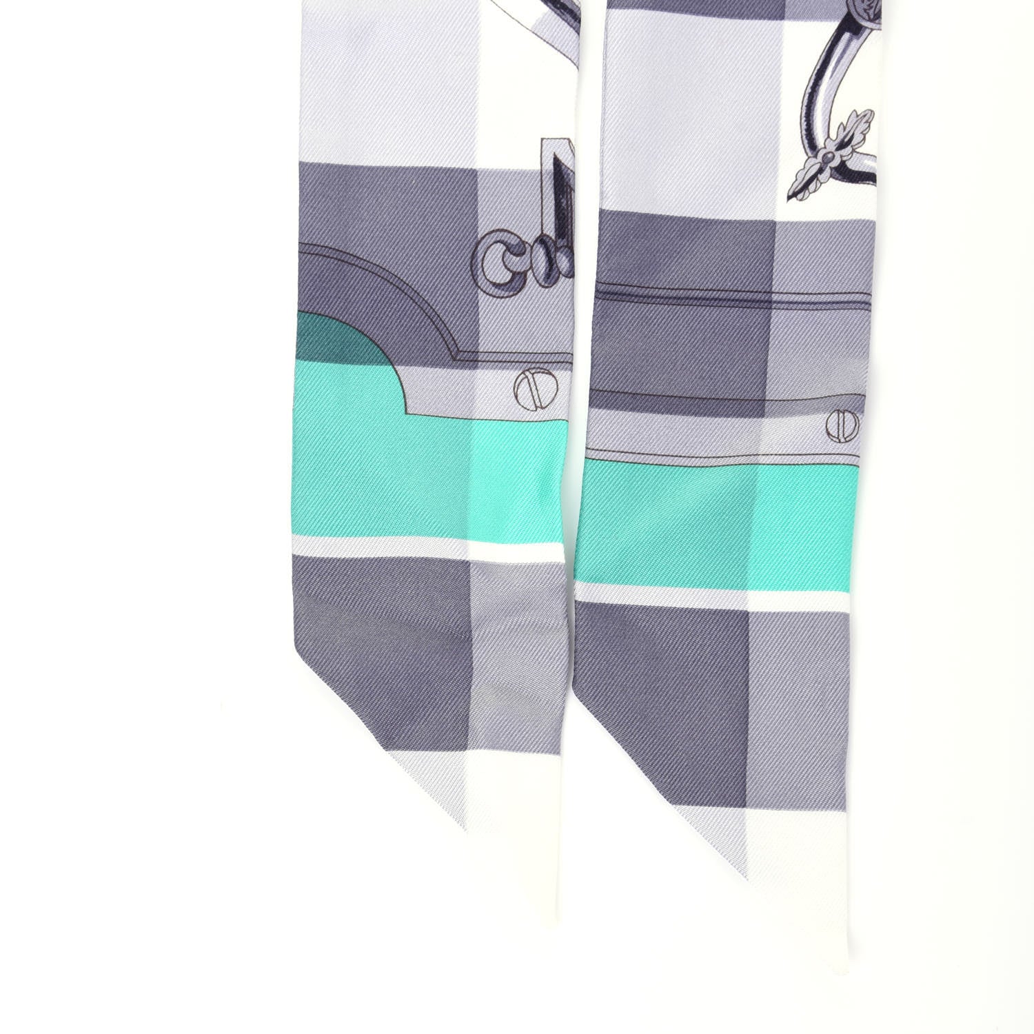 Hermes Silk Mors Et Gourmettes Vichy Twilly Anthracite Menthol White 4 of 7