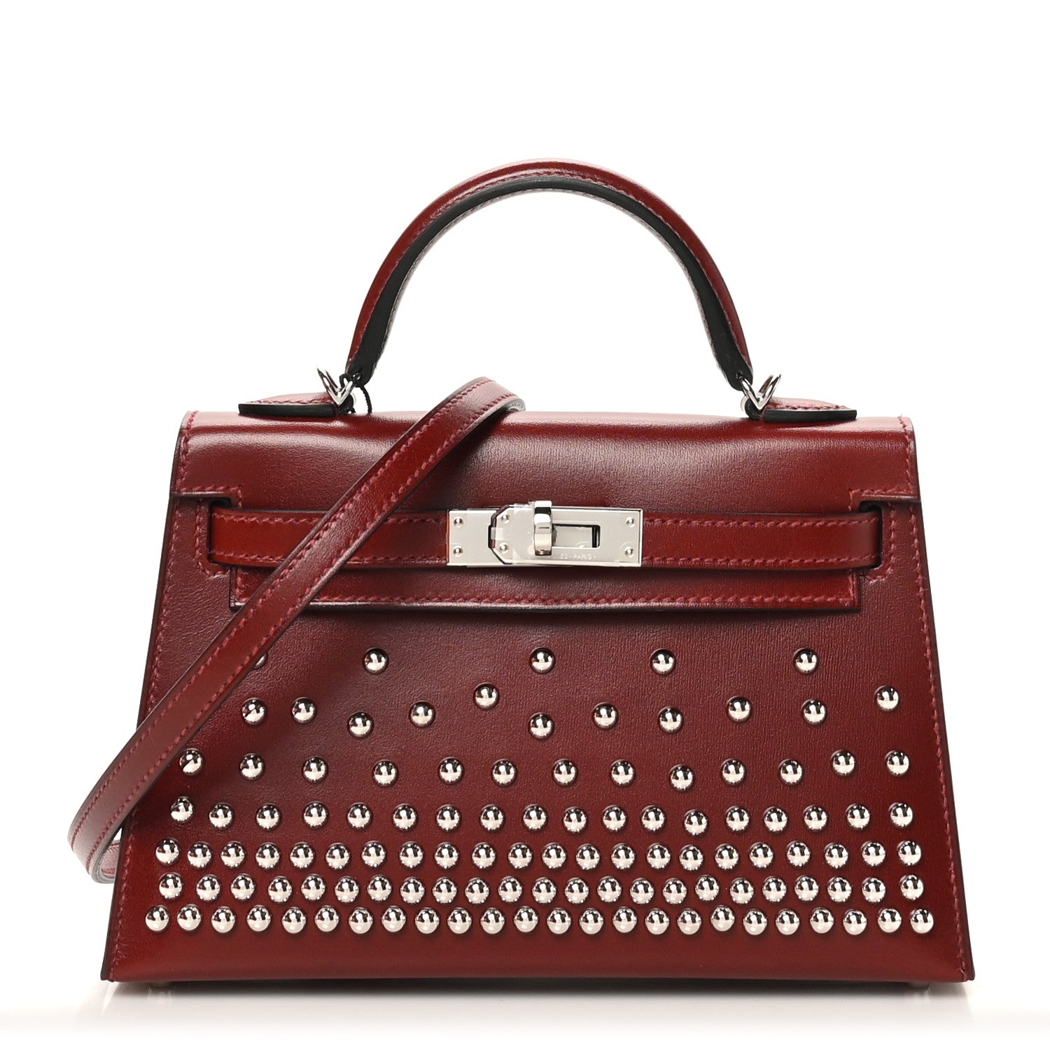 Hermes Box Studded Clouté Mini Kelly Sellier 20 Rouge H 1 of 9