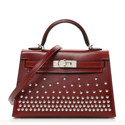 Hermes Box Studded Clouté Mini Kelly Sellier 20 Rouge H 1 of 9