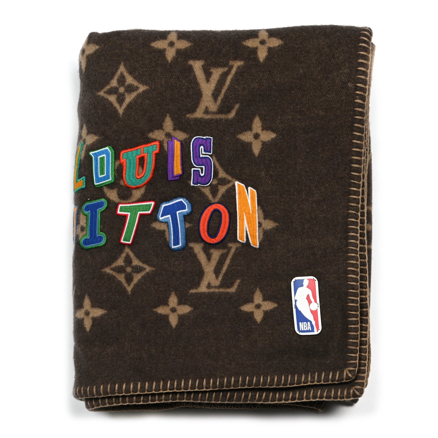 Louis Vuitton X NBA Wool Cashmere Monogram Letters Blanket Marron 1 of 3