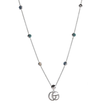 Gucci Sterling Silver Blue Topaz Mother of Pearl Double GG Pendant Necklace Blue 1 of 4