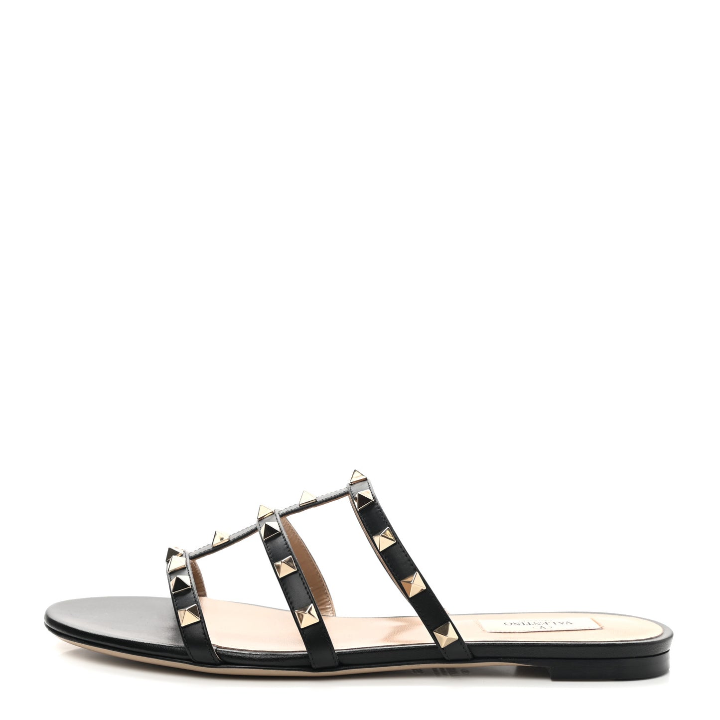 Nappa Rockstud Caged Flat Slide Sandals 39.5 Black