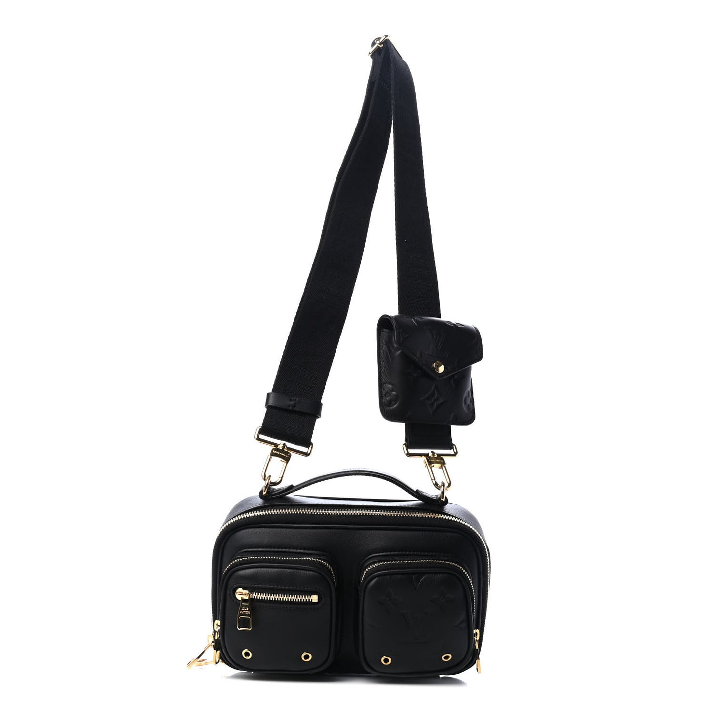 Calfskin Monogram Embossed Utility Crossbody Black