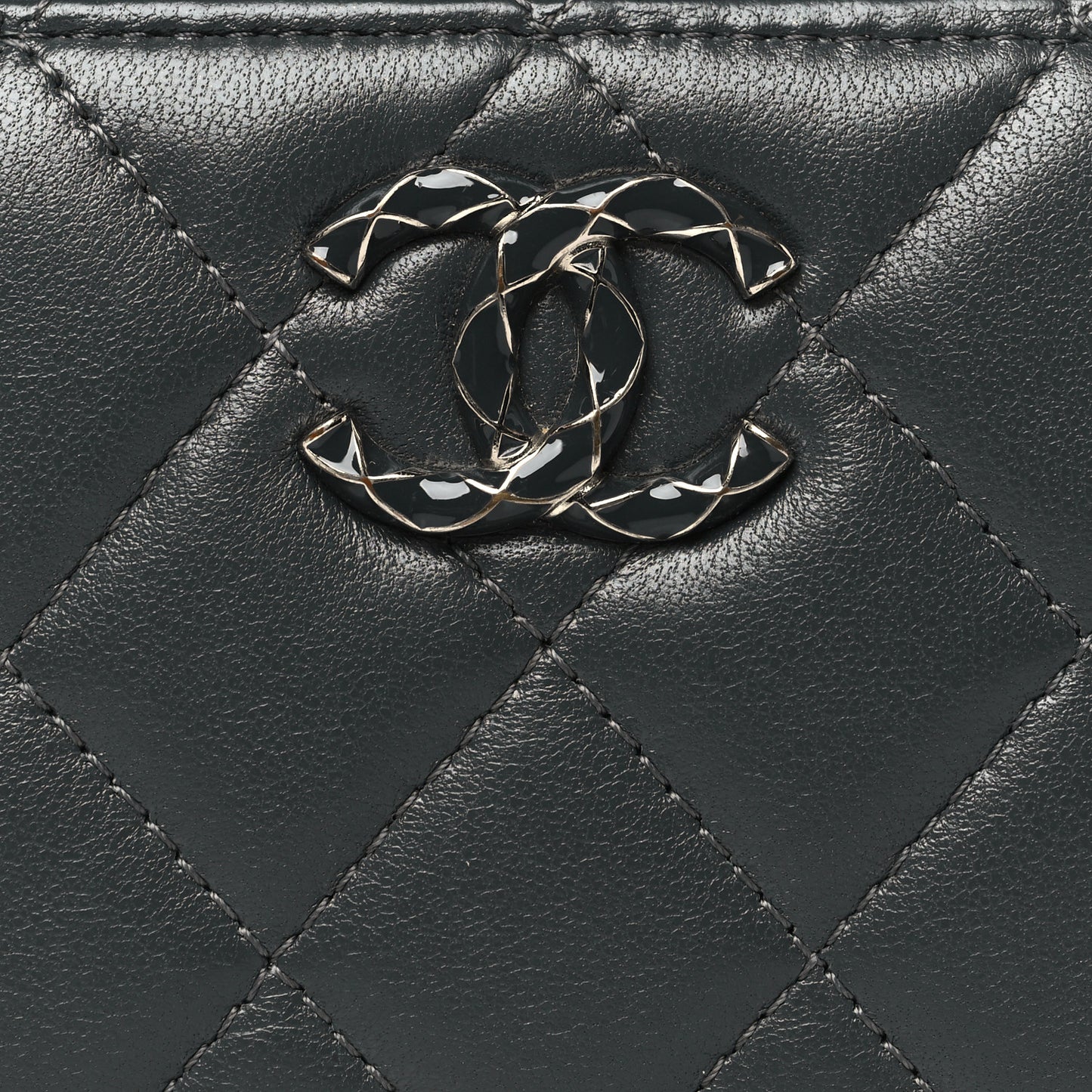 Lambskin Enamel Quilted Zip Around Coin Purse Wallet Grey
