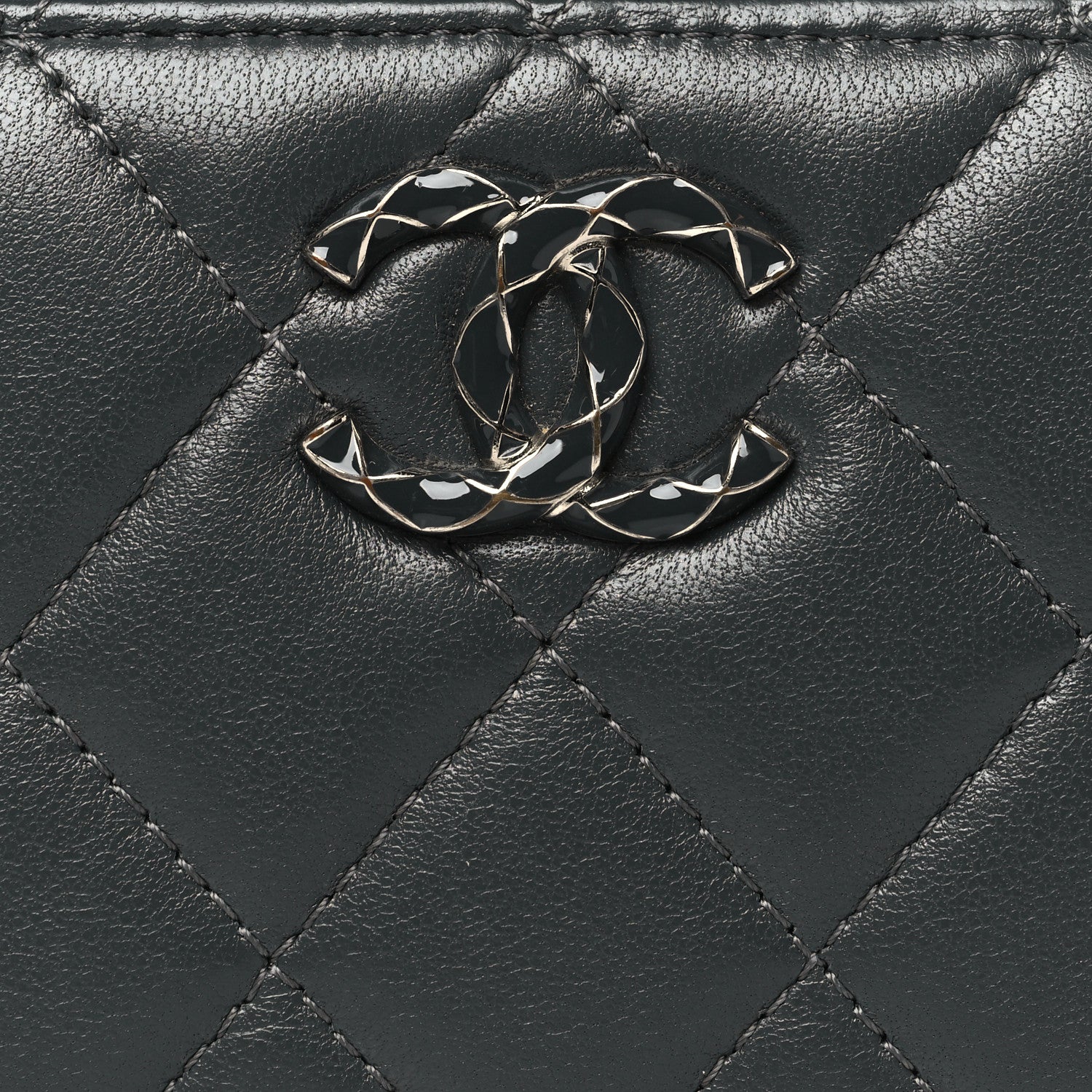 Chanel Lambskin Enamel Quilted Zip Around Coin Purse Wallet Grey 8 of 9