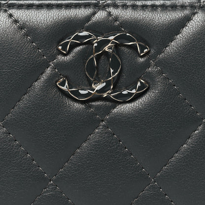 Chanel Lambskin Enamel Quilted Zip Around Coin Purse Wallet Grey 8 of 9