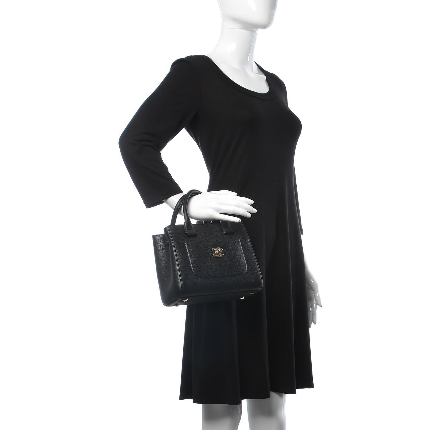 Grained Calfskin Mini Neo Executive Shopper Tote Black