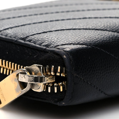 Saint Laurent Grain De Poudre Matelasse Chevron Monogram Zip Around Wallet Black 9 of 14