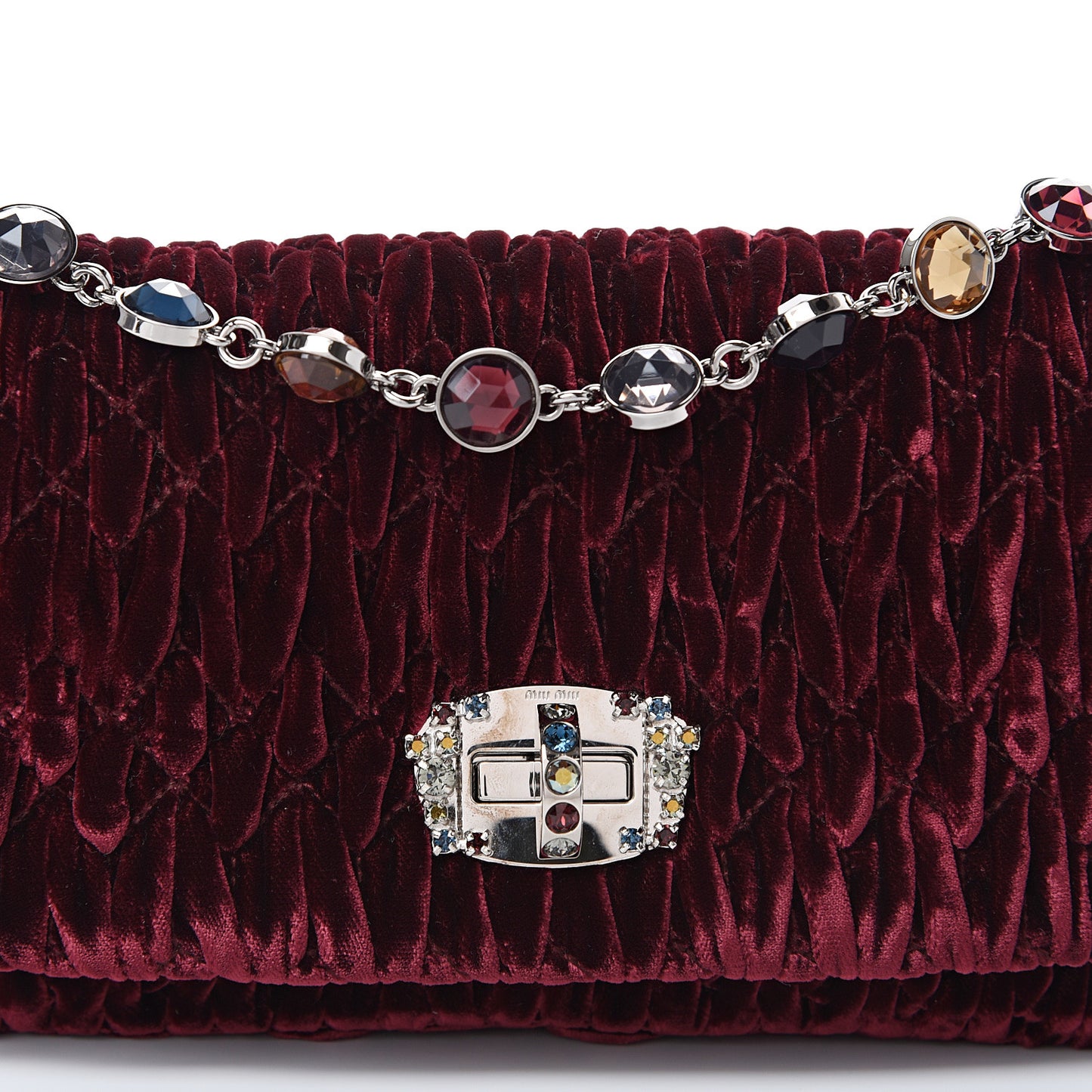 Velluto Matelasse Crystal Flap Clutch Bordeaux