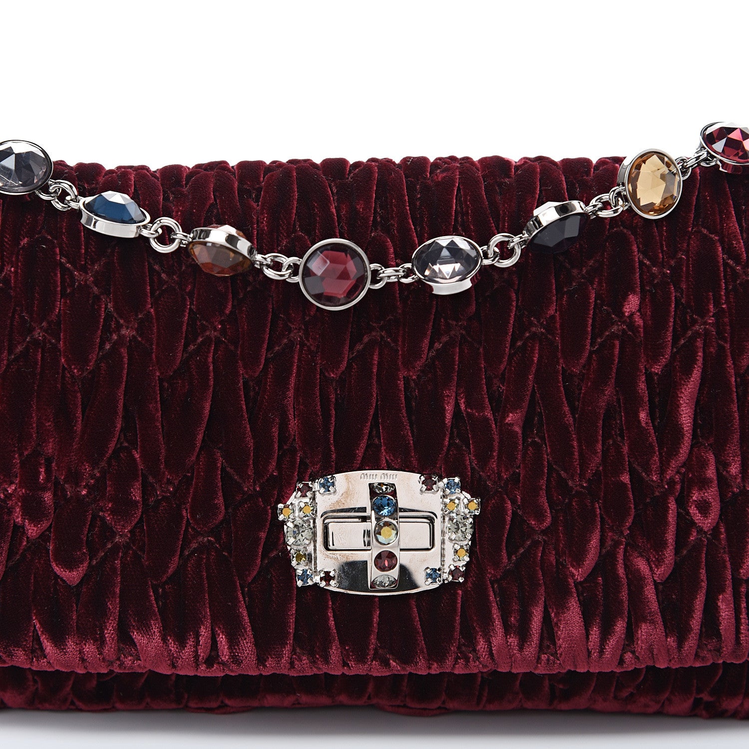 Miu Miu Velluto Matelasse Crystal Flap Clutch Bordeaux 7 of 9