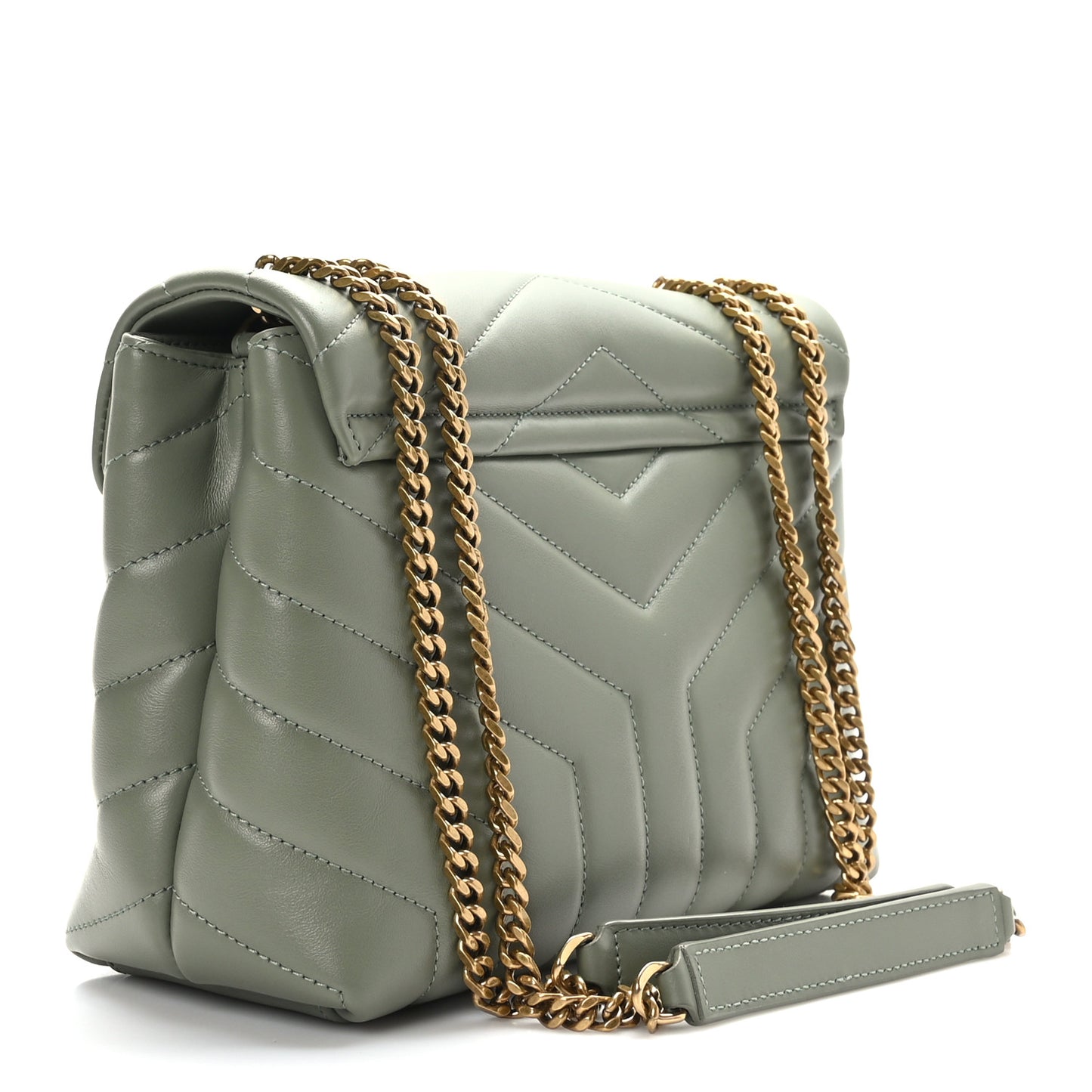 Calfskin Y Quilted Monogram Small Loulou Chain Satchel Light Sage