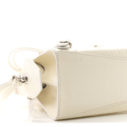 Balenciaga Semi Shiny Calfskin Crocodile Embossed Neo Classic Silver Hardware Mini City White 8 of 9