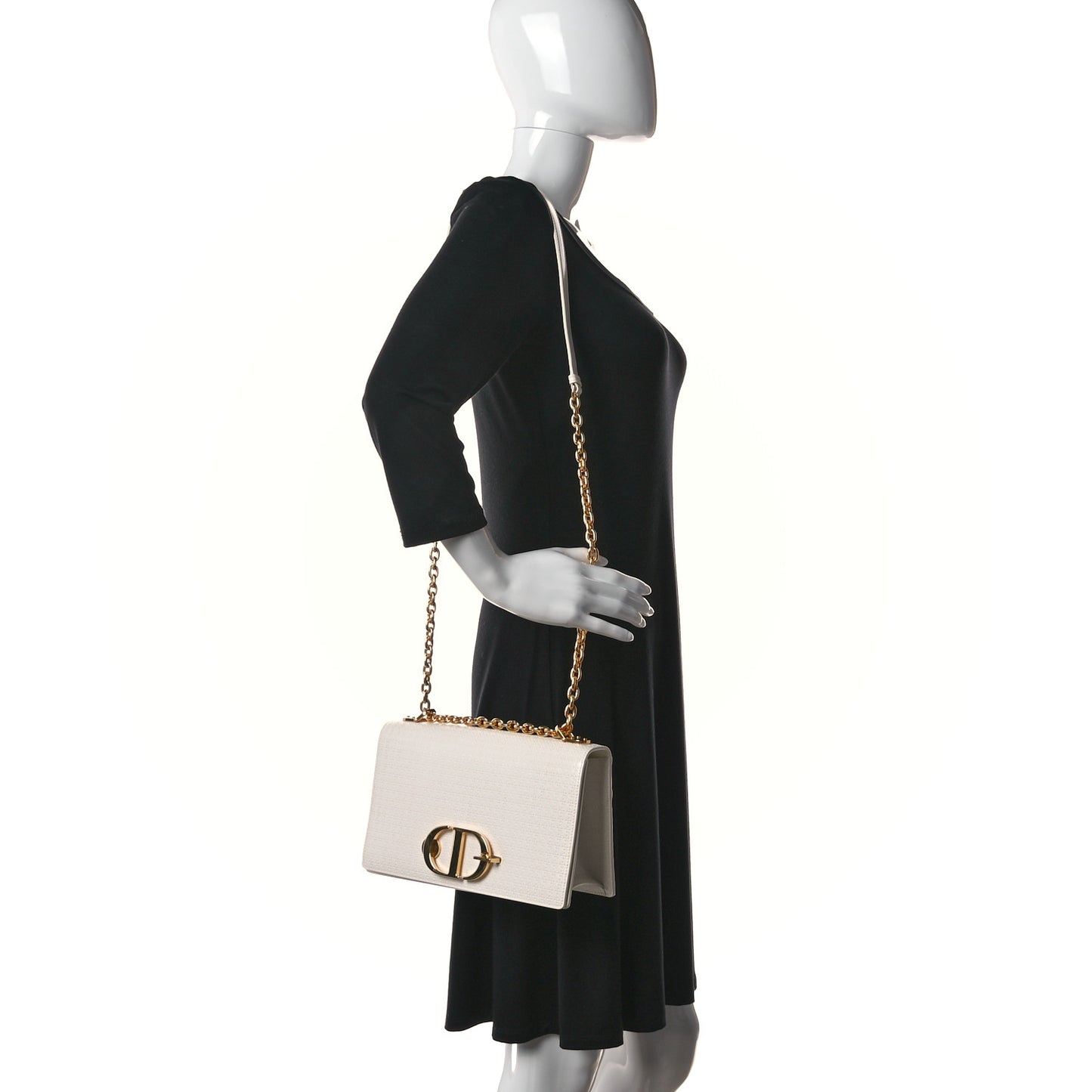Patent Micro-Cannage 30 Montaigne Chain Flap Bag White