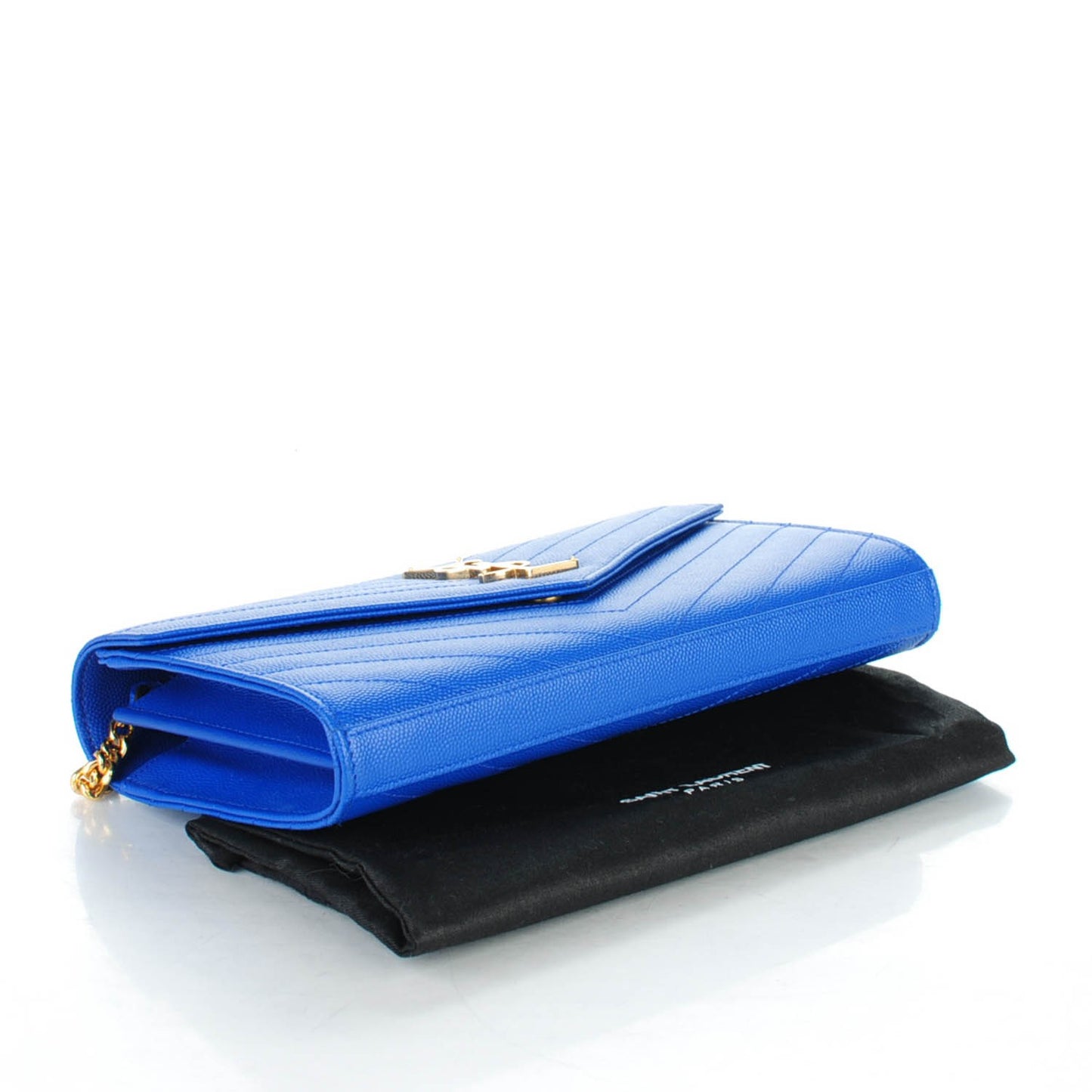 Grain De Poudre Matelasse Chevron Monogram Chain Wallet Blue Majorelle