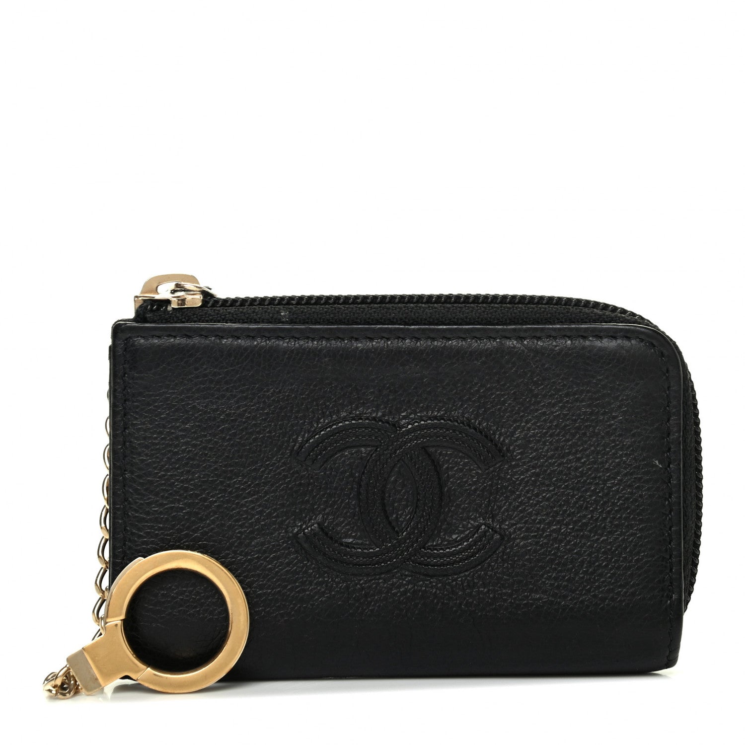 Chanel Calfskin Chain Embossed CC Key Holder Case Black 1 of 9