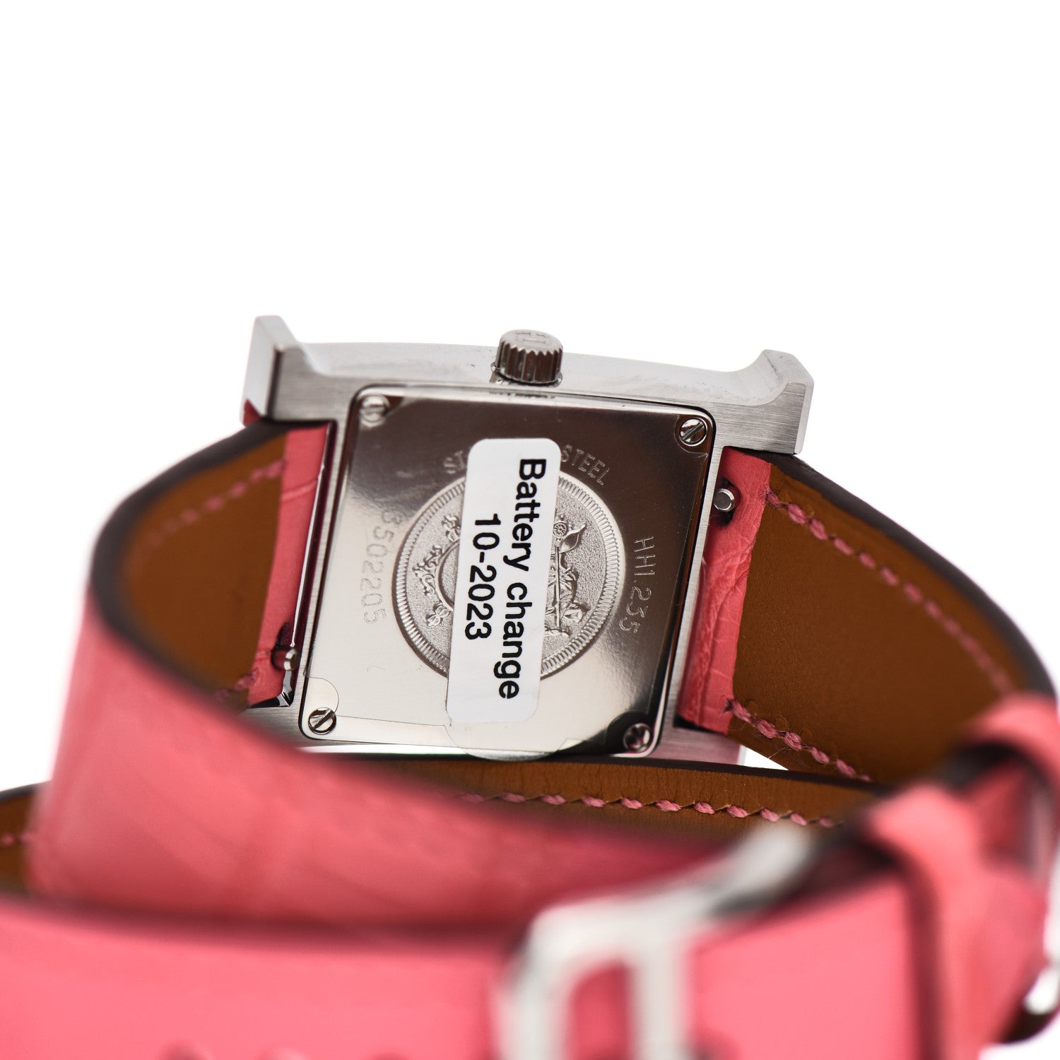 Hermes Stainless Steel Alligator Diamond Bezel Mother of Pearl 21mm Heure H Hour Double Tour Quartz Watch Framboise 4 of 5