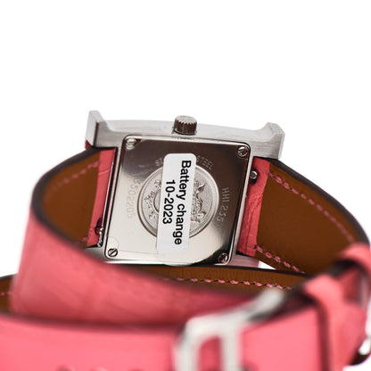 Hermes Stainless Steel Alligator Diamond Bezel Mother of Pearl 21mm Heure H Hour Double Tour Quartz Watch Framboise 4 of 5