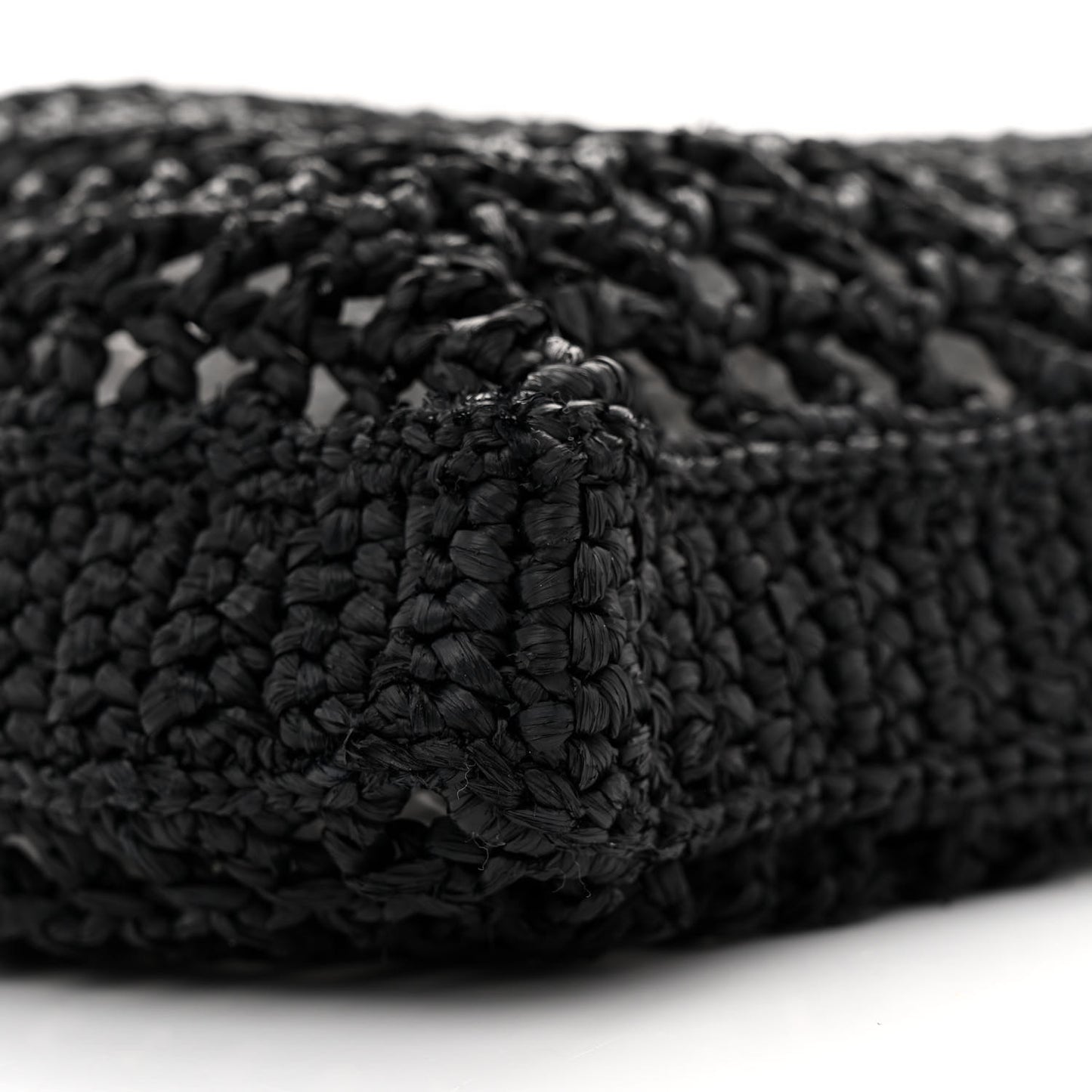 Yarn Raffia Effect Crochet Logo Embroidered Tote Bag Black