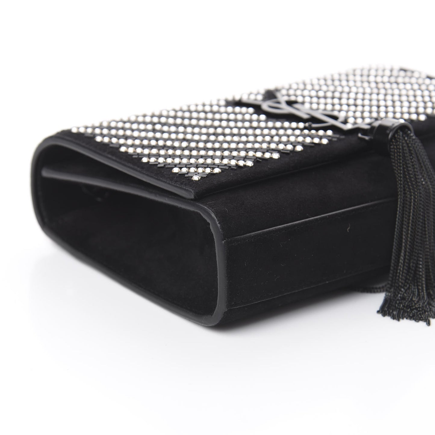 Suede Crystal Small Classic Monogram Kate Satchel Black