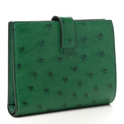 Hermes Ostrich Bearn Compact Wallet Vert Vertigo 3 of 8