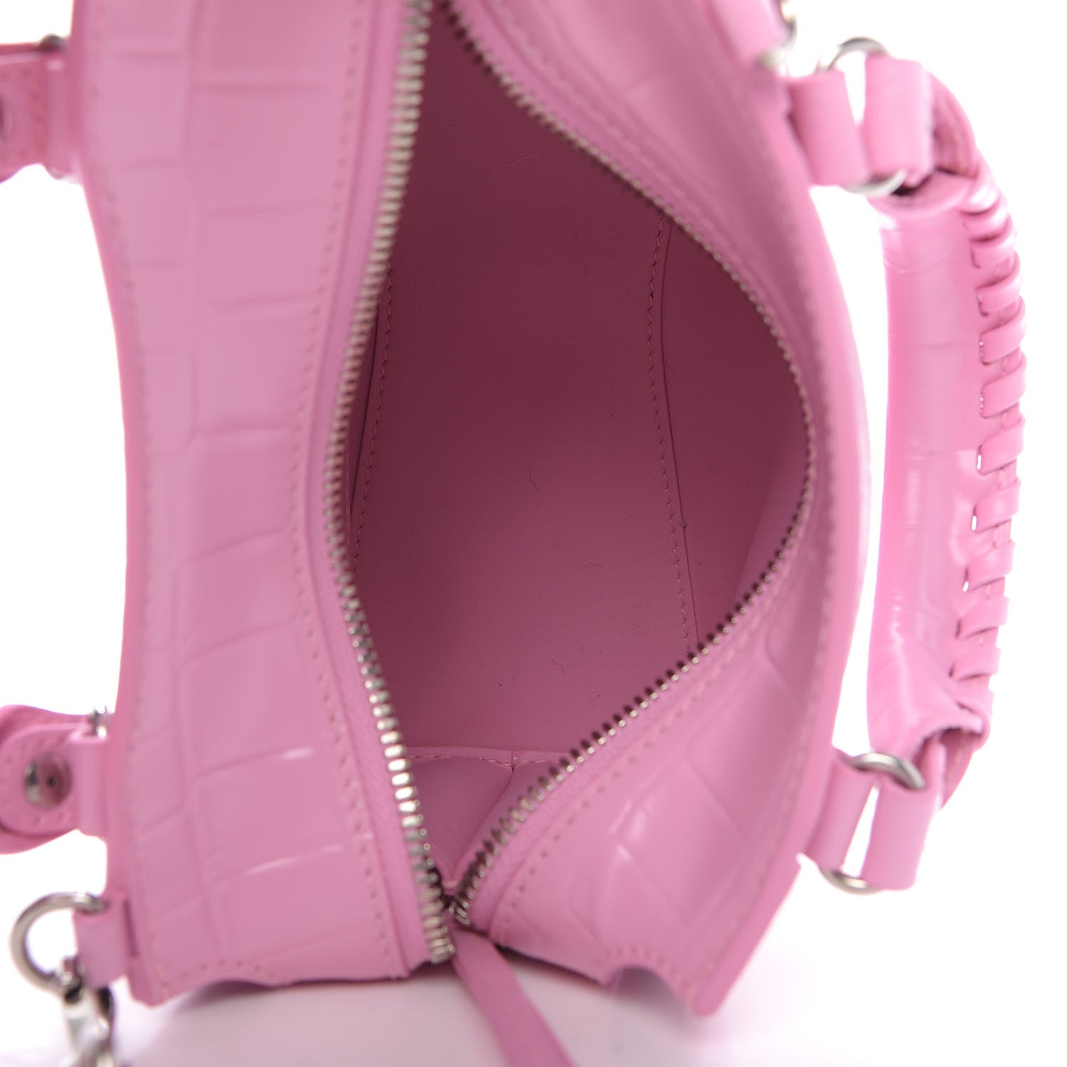 Balenciaga Semi Shiny Calfskin Crocodile Embossed Neo Classic Silver Hardware Mini City Pink 5 of 8