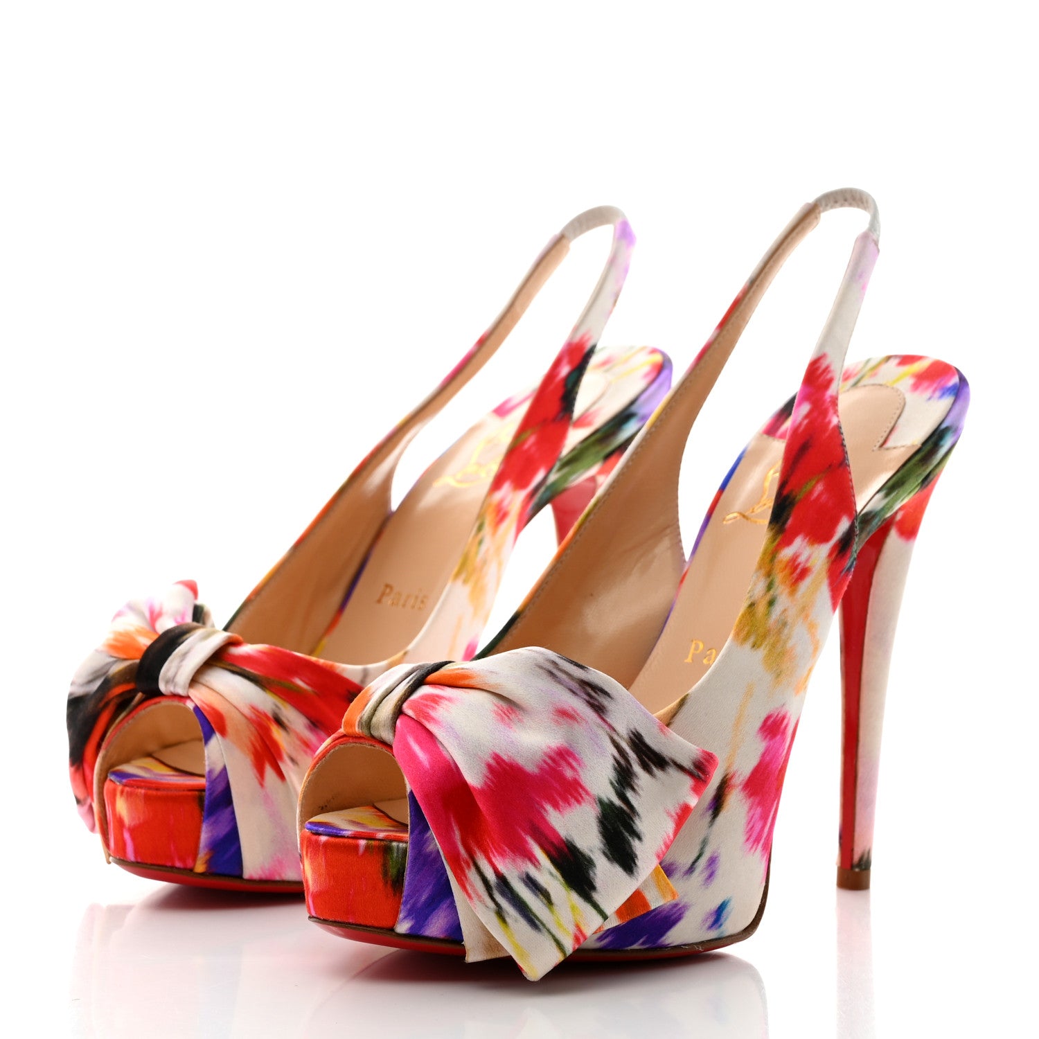 Christian Louboutin Satin Bouquet Vendome Sling 120 Pumps 38.5 Multicolor 3 of 8