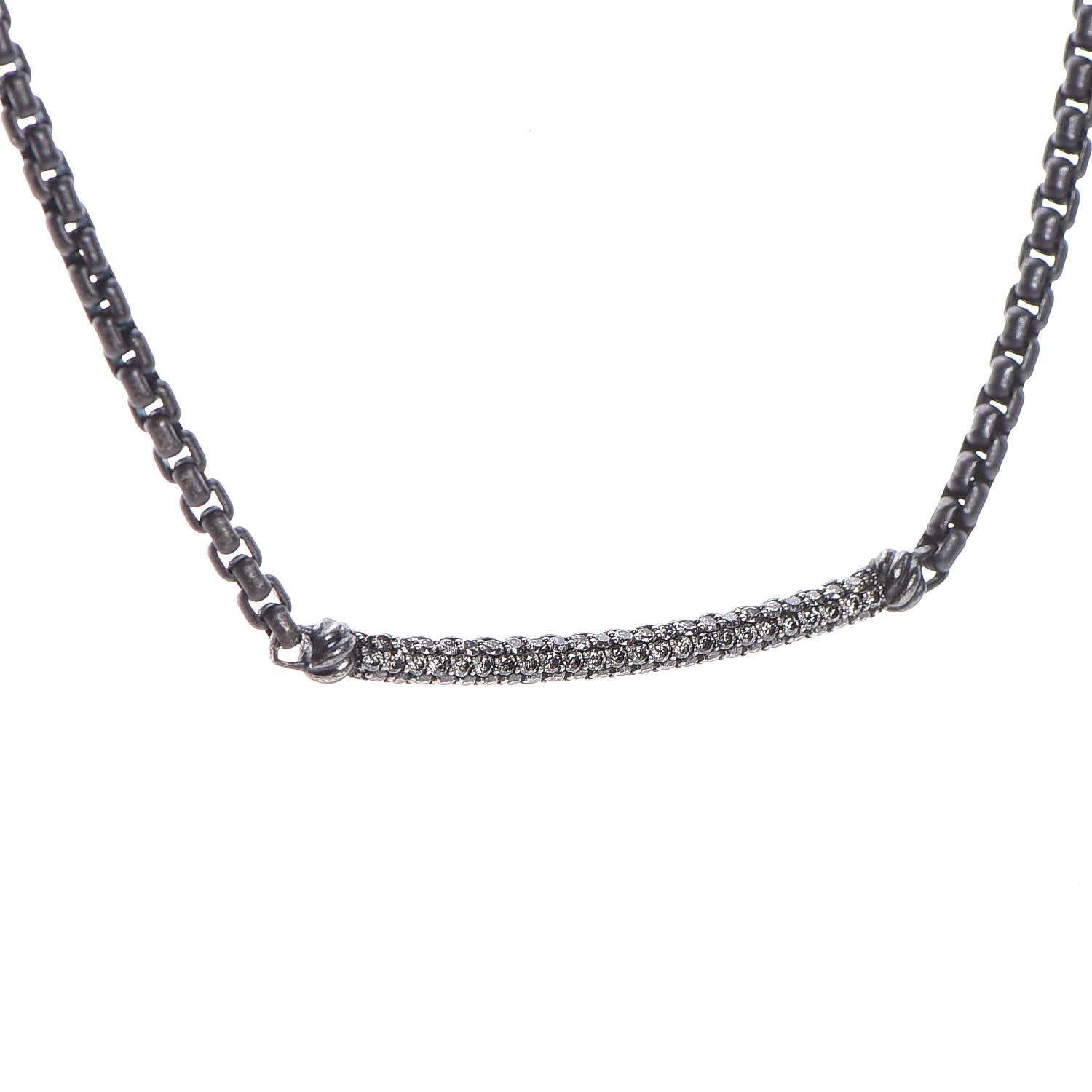 David Yurman Darkened Sterling Silver Diamond Petite Metro Necklace 4 of 8