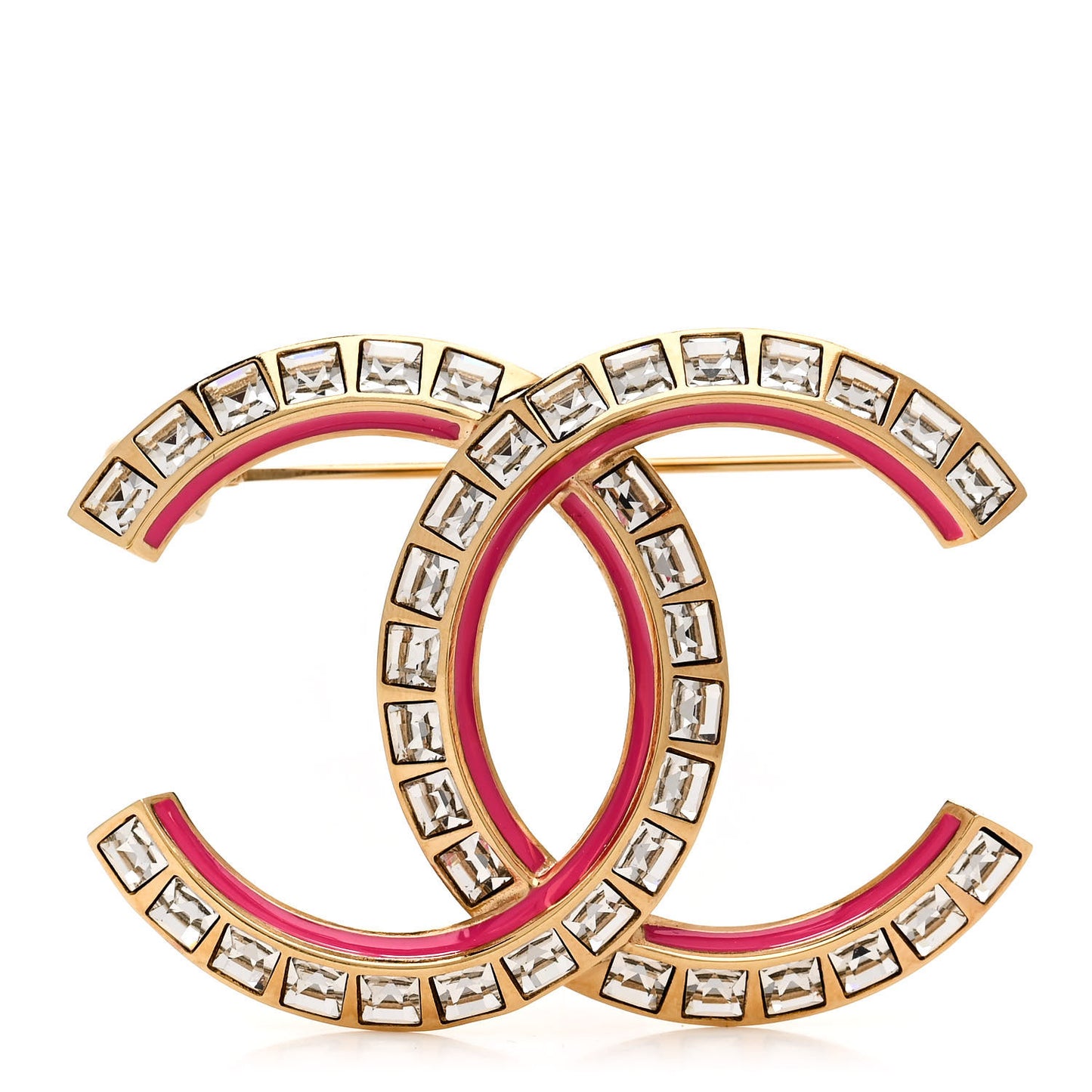 Baguette Crystal CC Brooch Gold Pink