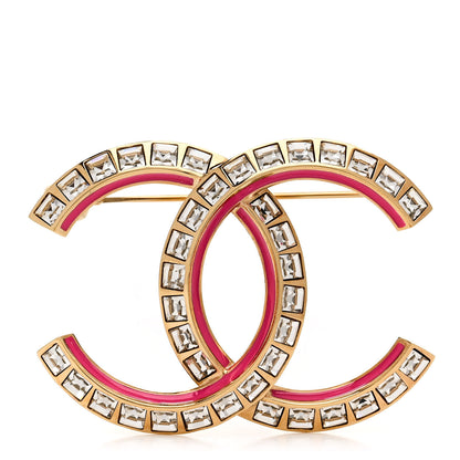 Chanel Baguette Crystal CC Brooch Gold Pink 1 of 5