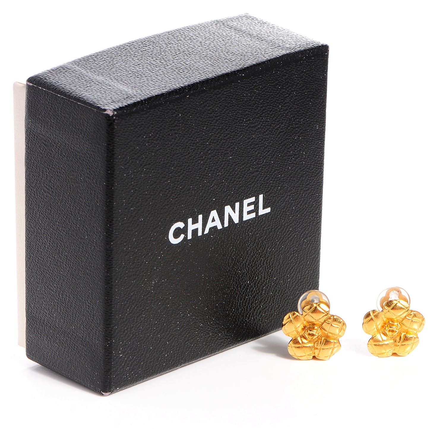 Quilted Camellia CC Clip On Earrings Gold
