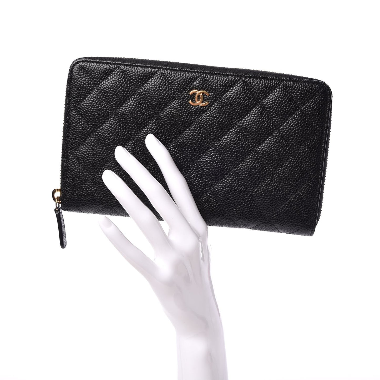 Caviar Quilted Large Zip Around Organizer Wallet Black