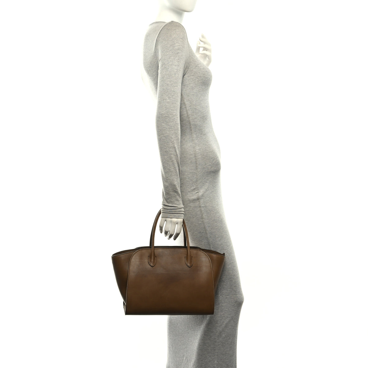 The Row Polished Saddle Calfskin Marlo 12 Tote Bag Muschio 2 of 9